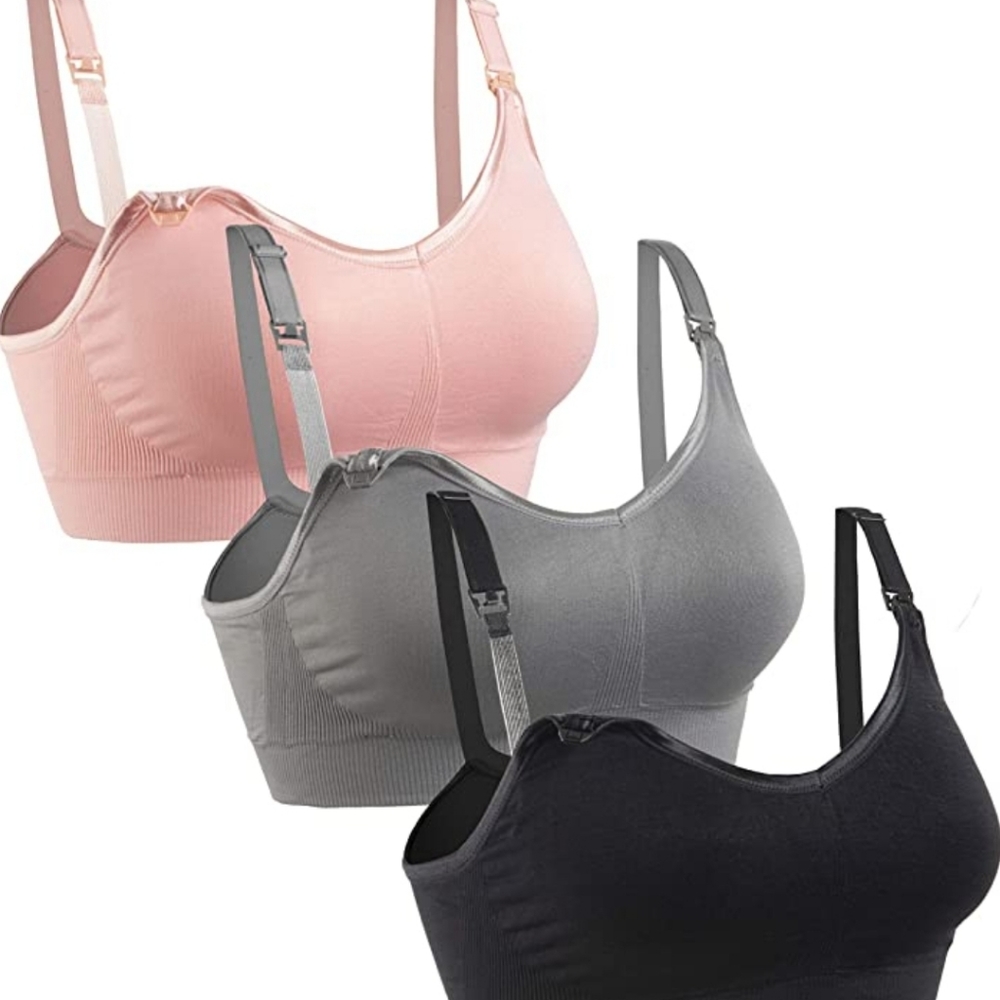 Gratleaf Nursing Bras (3) grey, pink, black.